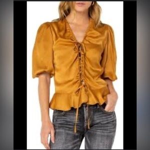 SERRA BY JOIE RUCKER 
Ember Puff Sleeve Satin Peplum Blouse - Chai
$228 retail